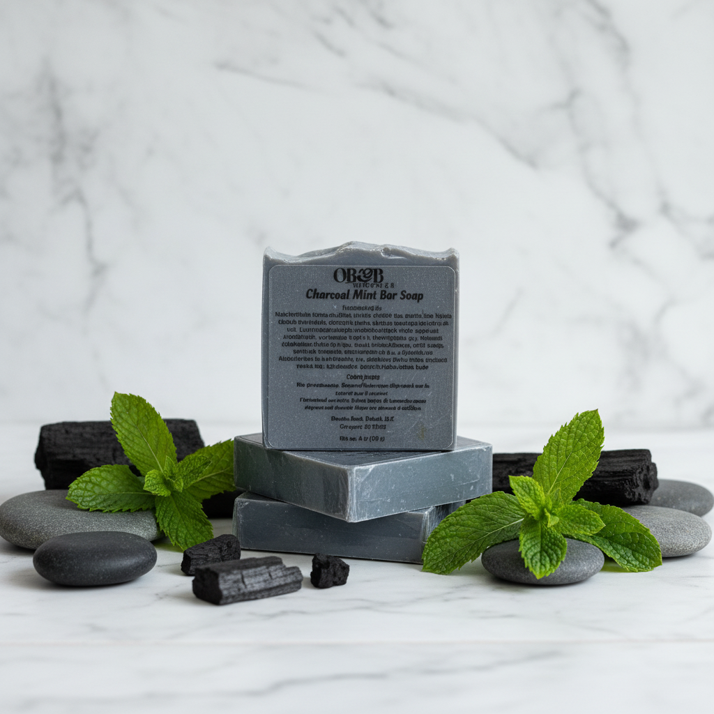 Charcoal Mint Soap with label 1