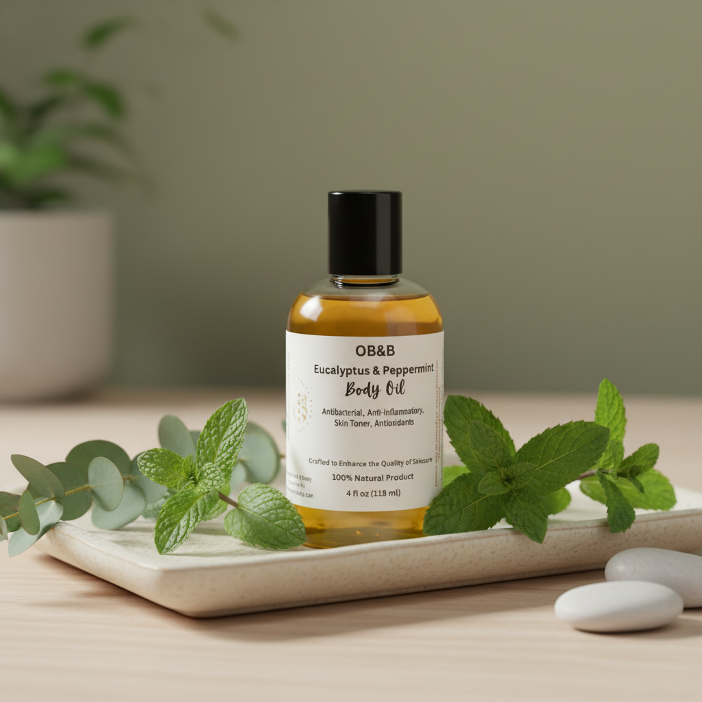 Eucalyptus & Peppermint Body Oil with new background