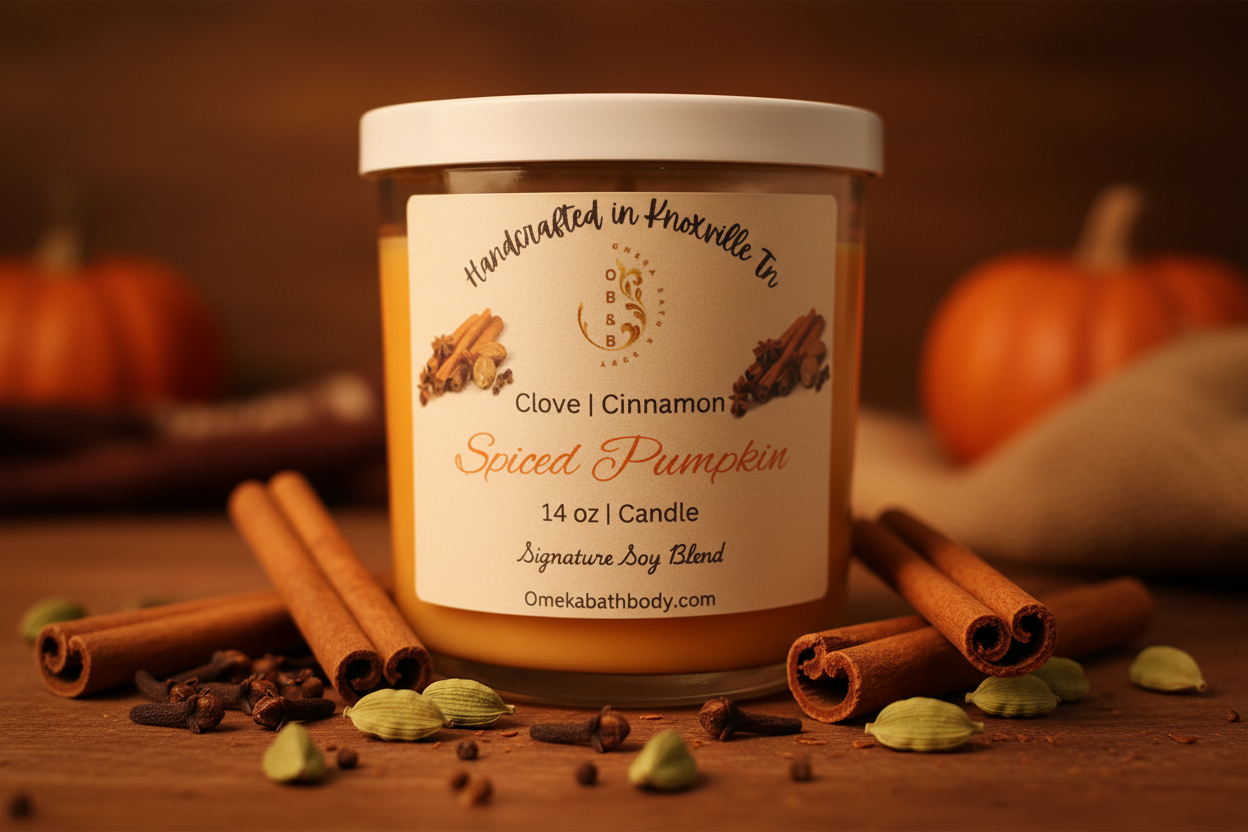Spice Pumpkin Candle with aromatic background