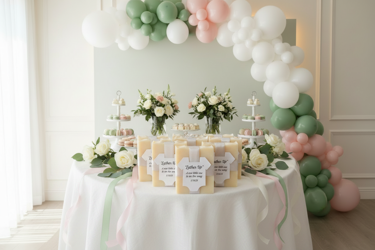 Thin Soap Party Favors on Baby Shower Table