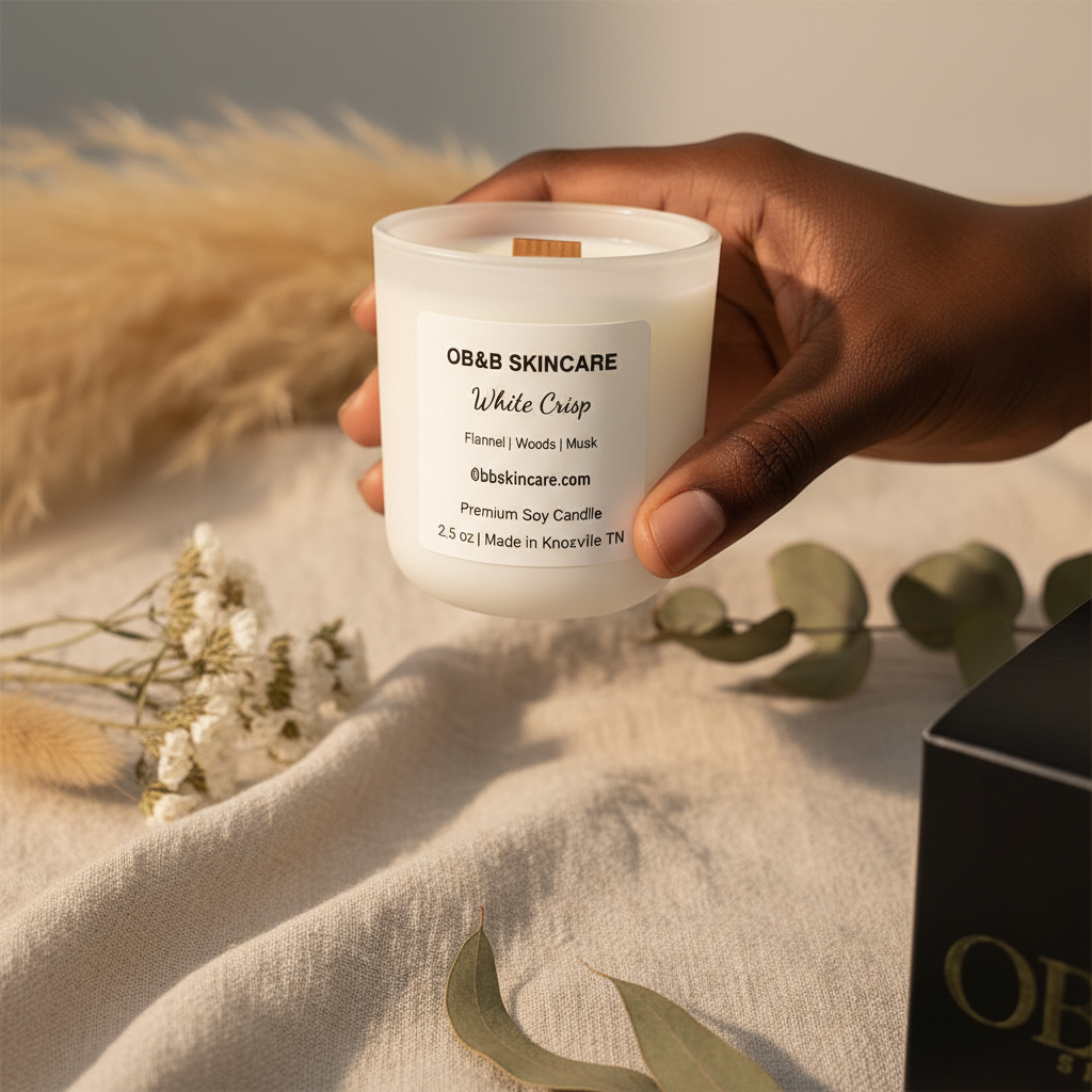 White Crisp Mini Candle held by hand